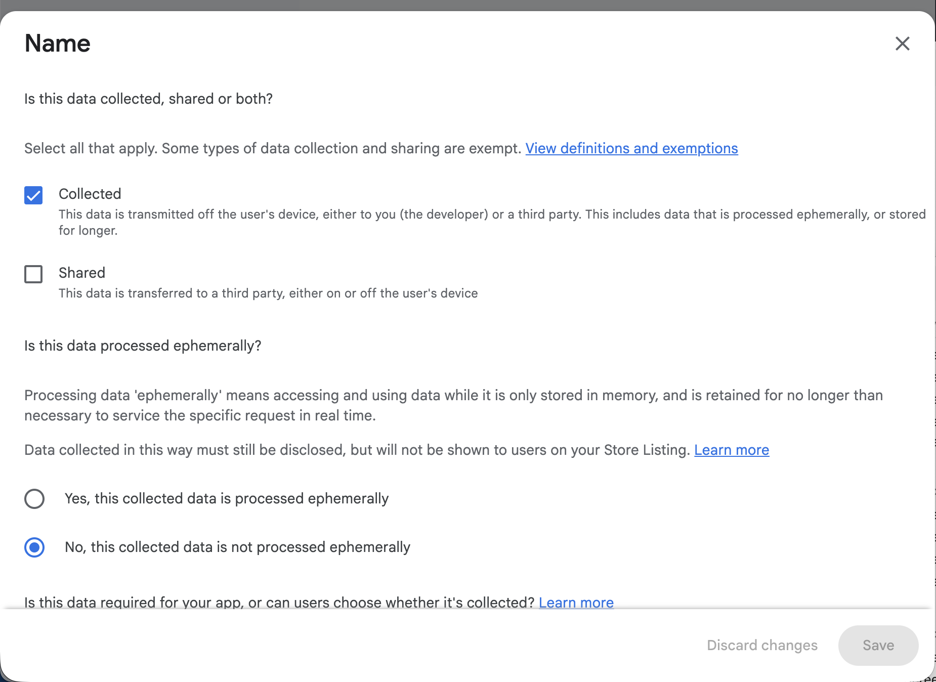 Datenschutzeinstellung in Google Play